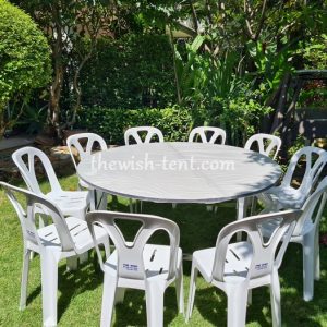 เช่าชุดโต๊ะจีน 1.5เมตร+เก้าอี้พลาสติกไม่คลุมผ้า